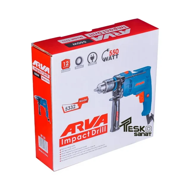 دریل چکشی آروا 550 وات 13 میلیمتری سه نظام آچاری مدل 5332 - 10821 - 05