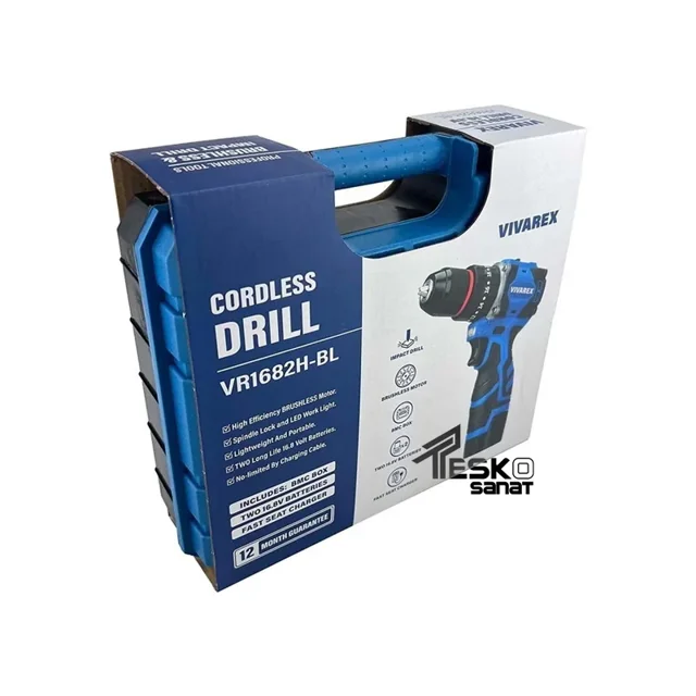 دریل شارژی ویوارکس 16.8 ولت چکشی براشلس دو باتری مدل VR1682H-BL - 12231 - 07