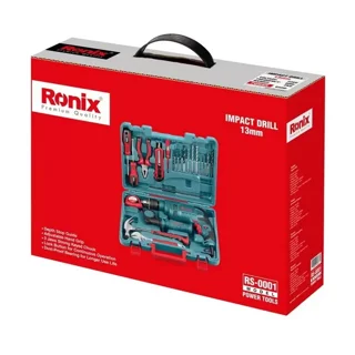 کیت دریل چکشی رونیکس 650 وات 13 میلیمتری سه نظام آچاری 21 پارچه مدل RS-0001 - 12270 - 03